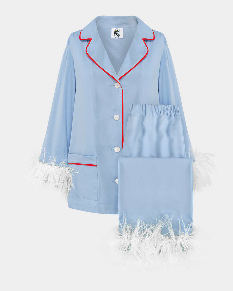 Cropped Feather-Trim Party Pajama Set